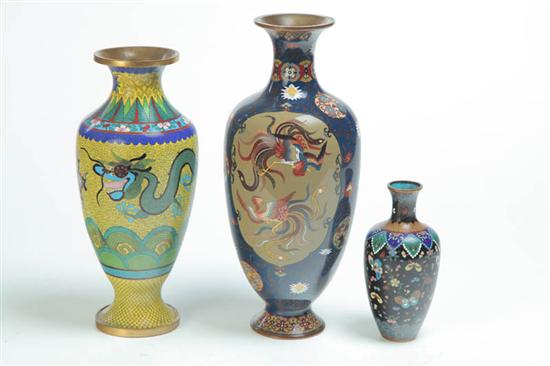 THREE CLOISONNE VASES.  Asian  20th