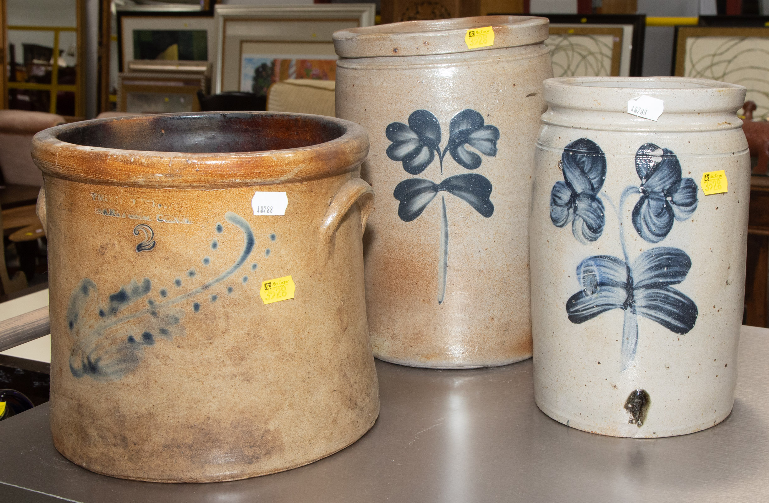 THREE COBALT DECORATED SALT