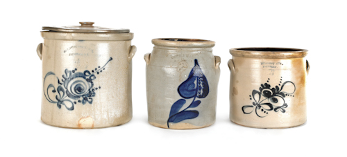 Three cobalt decorated stoneware