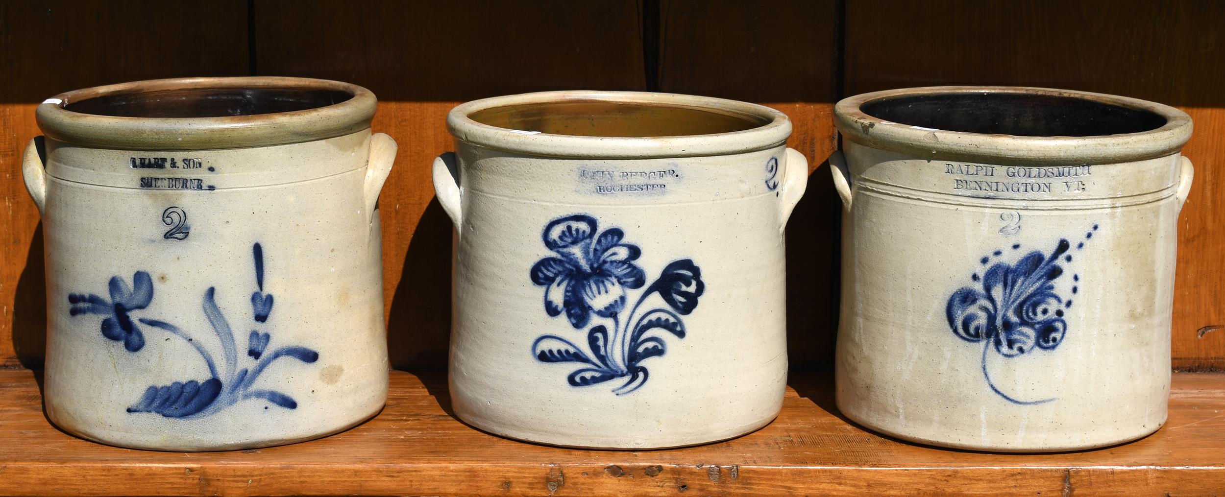 THREE COBALT DECORATED STONEWARE