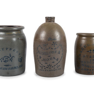 Three Cobalt-Stenciled Stoneware
