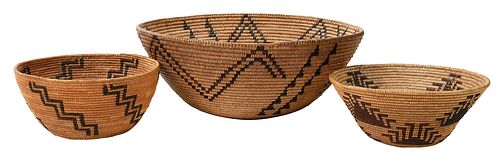 THREE COILED BASKETS, GREAT