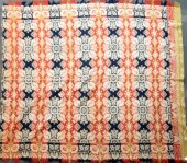 Three-color jacquard coverlet