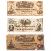 THREE CONFEDERATE $100 INTERES