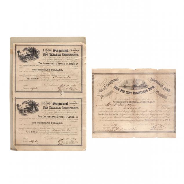 THREE CONFEDERATE BONDS ON TWO