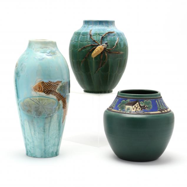 THREE  CONTEMPORARY ART POTTERY
