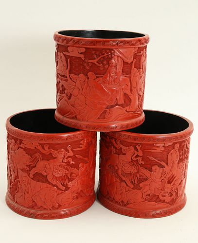 THREE CONTEMPORARY CHINESE CINNABAR