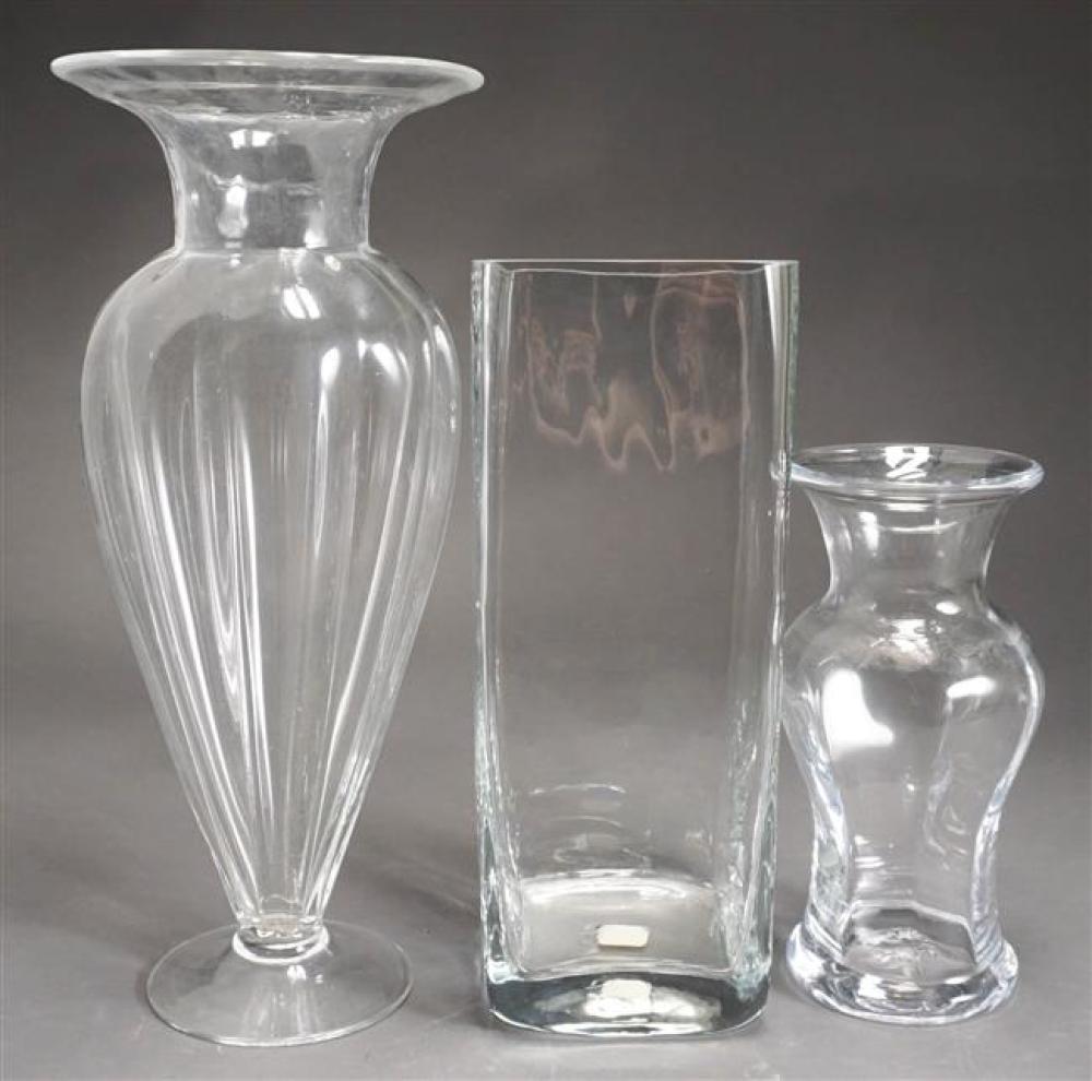 THREE CONTEMPORARY GLASS VASES (ONE