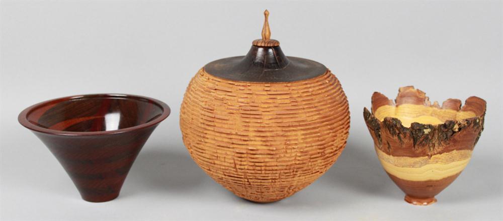 THREE CONTEMPORARY WOOD VESSELS