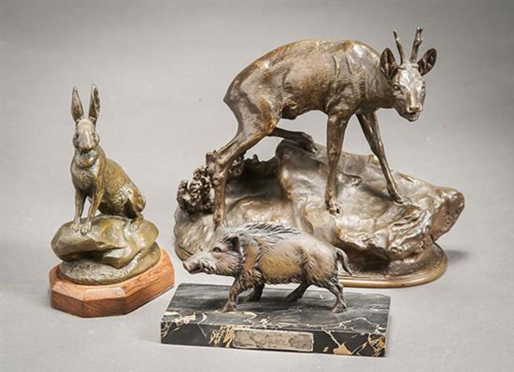 THREE CONTINENTAL ANIMALIER BRONZES