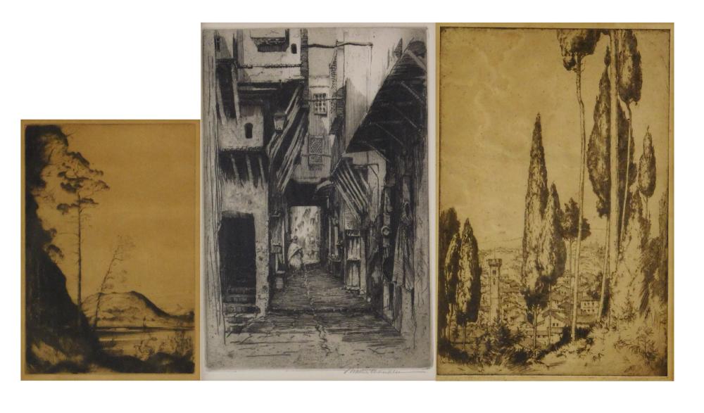THREE CONTINENTAL LANDSCAPE PRINTS,