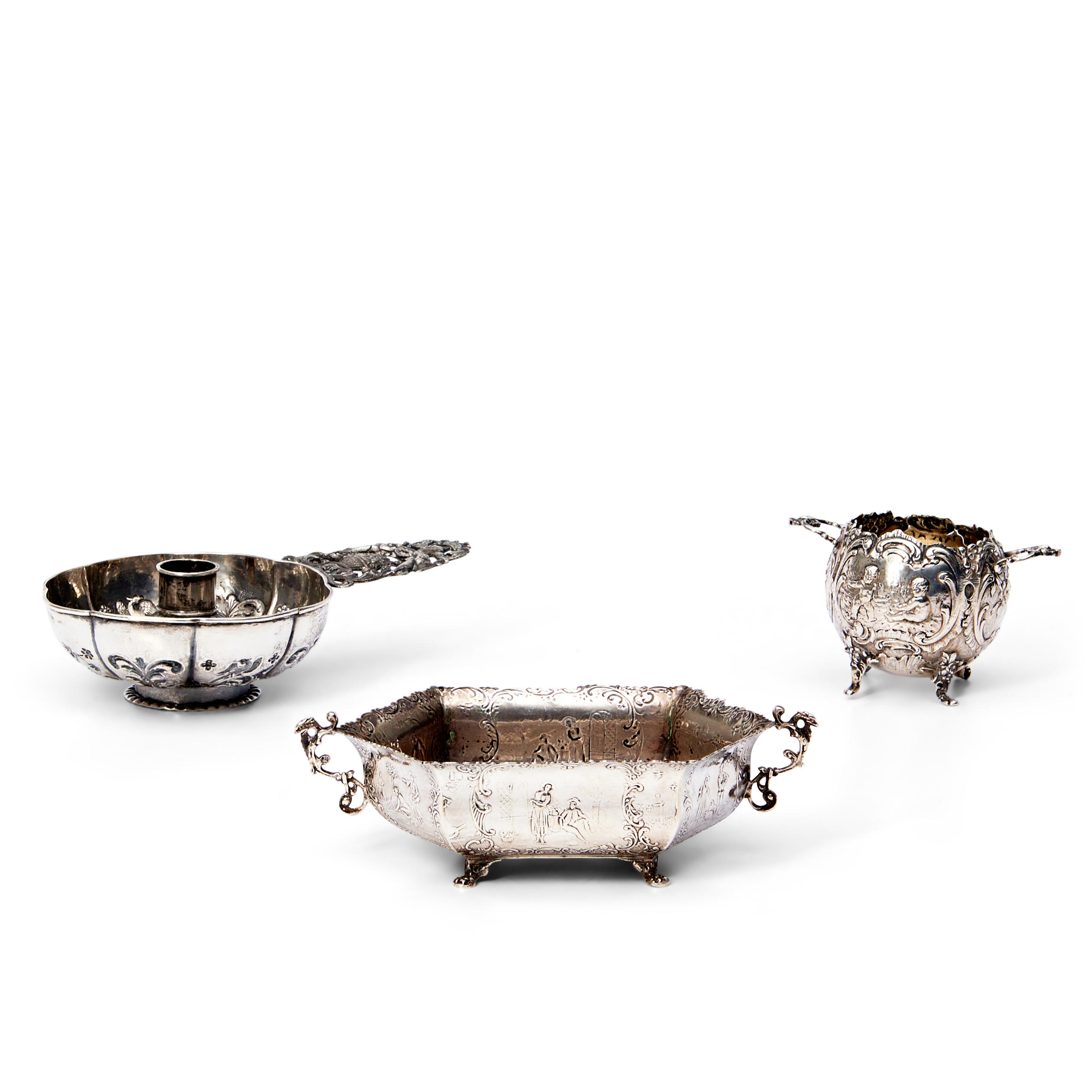 THREE CONTINENTAL REPOUSSE SILVER