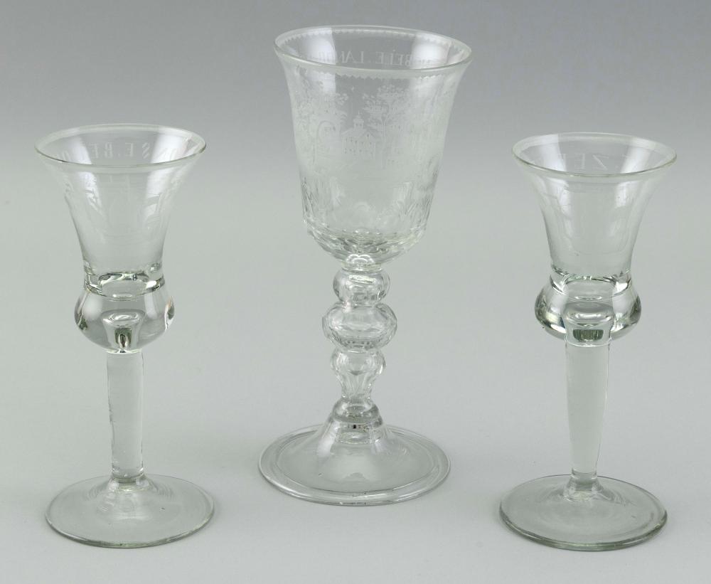 THREE CONTINENTAL STEMMED GLASSES