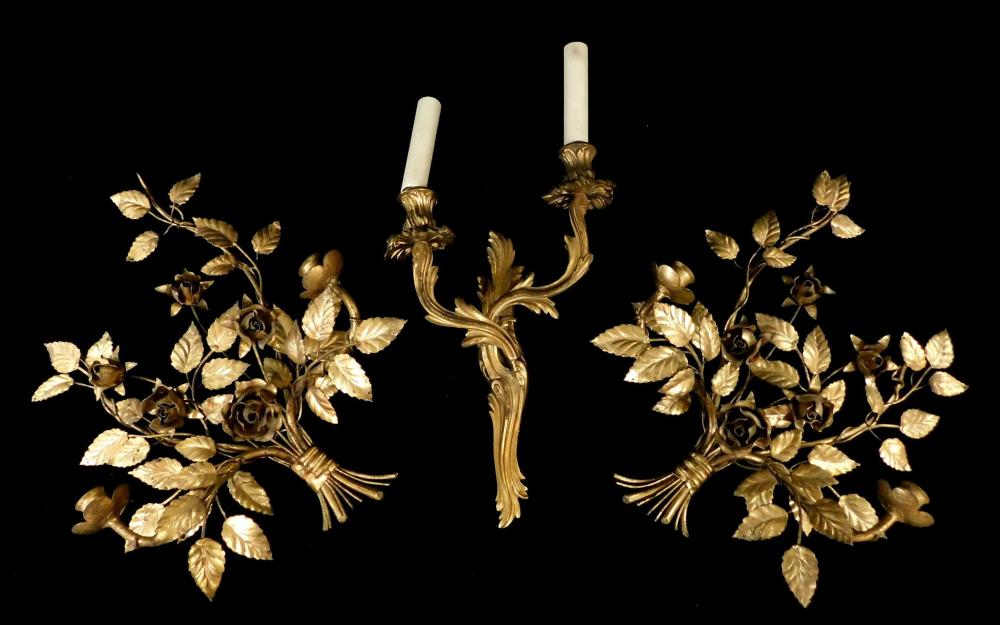 THREE CONTINENTAL WALL SCONCES,