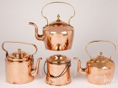 THREE COPPER AND BRASS KETTLES