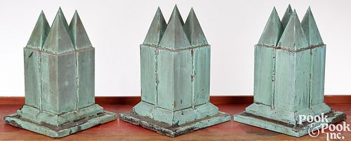 THREE COPPER ARCHITECTURAL CAPS,