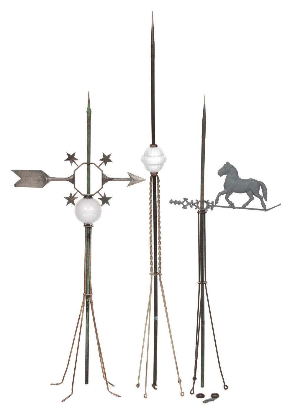THREE COPPER LIGHTNING RODS EARLY