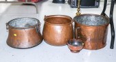 THREE COPPER POTS & COPPER VAS