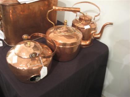 Three copper teapots    19th