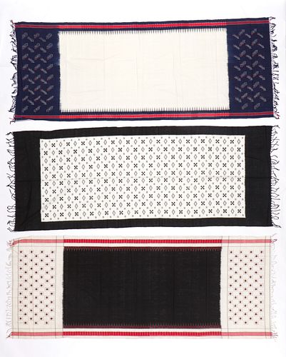 THREE COTTON IKAT SHAWLS,