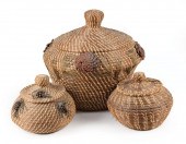 THREE COUSHATTA LIDDED BASKETS