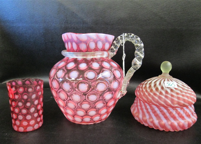 THREE CRANBERRY ART GLASS PIECES: