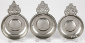 THREE CROWN-HANDLED PEWTER POR