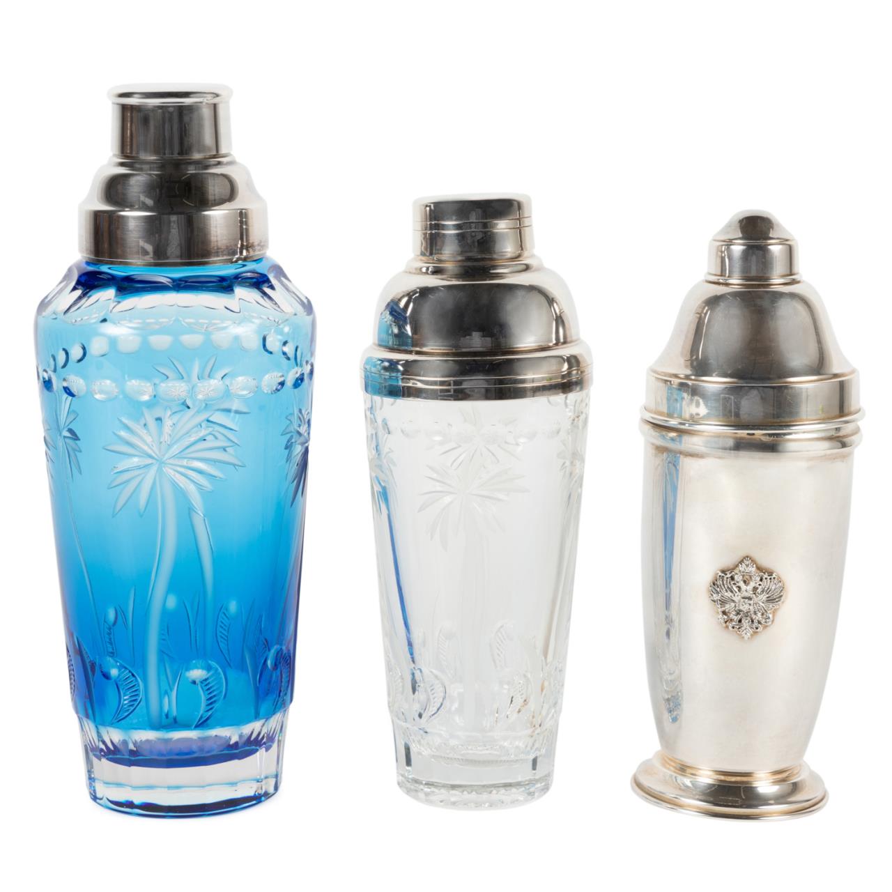 THREE CRYSTAL AND STERLING COCKTAIL