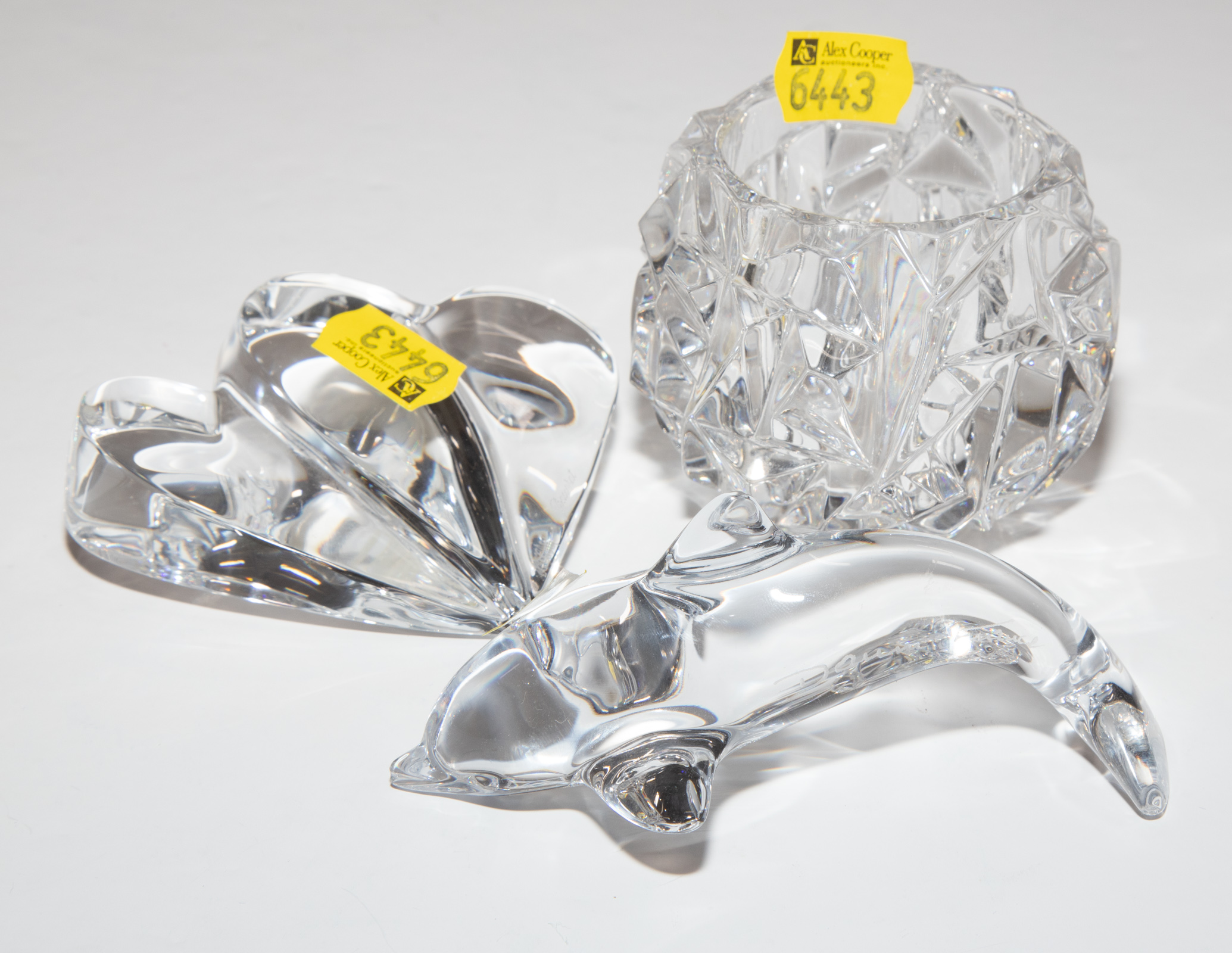 THREE CRYSTAL DECORATIVE ITEMS