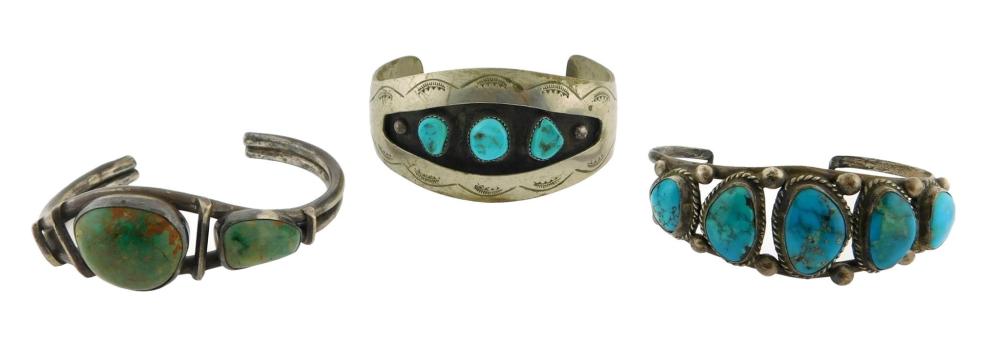 THREE CUFF BRACELETS, TWO MARKED