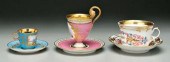 Three cups and saucers: blue S