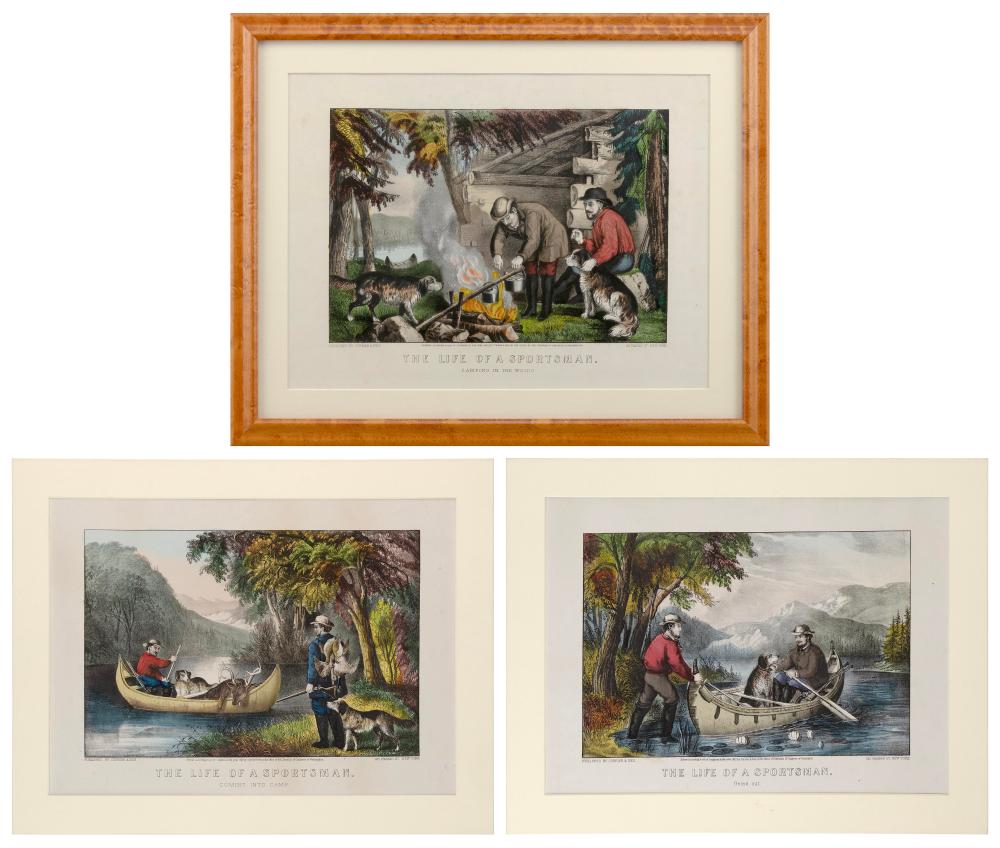 THREE CURRIER & IVES HAND-COLORED