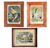 THREE CURRIER PRINTS.  Handcol