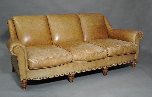 THREE CUSHION LIGHT BROWN LEATHER