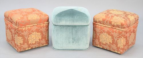 THREE CUSTOM UPHOLSTERED OTTOMANS