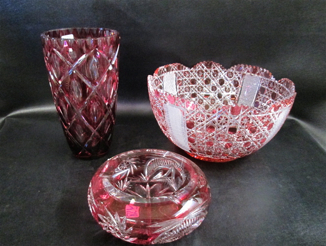 THREE CUT AND COLORED CRYSTAL