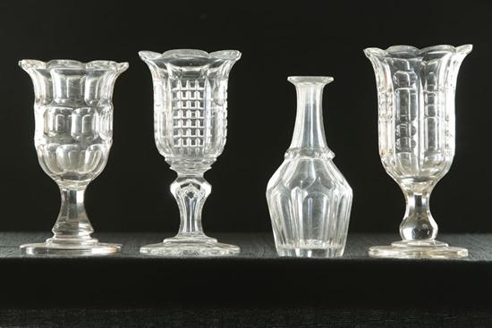 THREE CUT GLASS CELERIES AND A