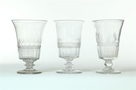 THREE CUT GLASS CELERY VASES. 