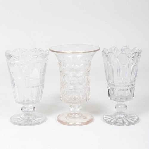 THREE CUT GLASS CELERY VASESThe