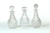 THREE CUT GLASS DECANTERS.  Am