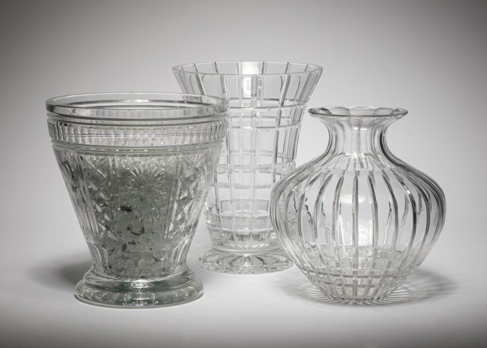 THREE CUT GLASS TALL VASESThree Cut