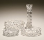 Three cut glass vessels and a