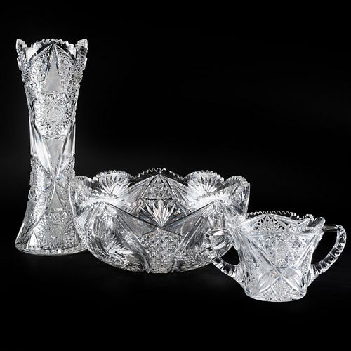 THREE CUT GLASS