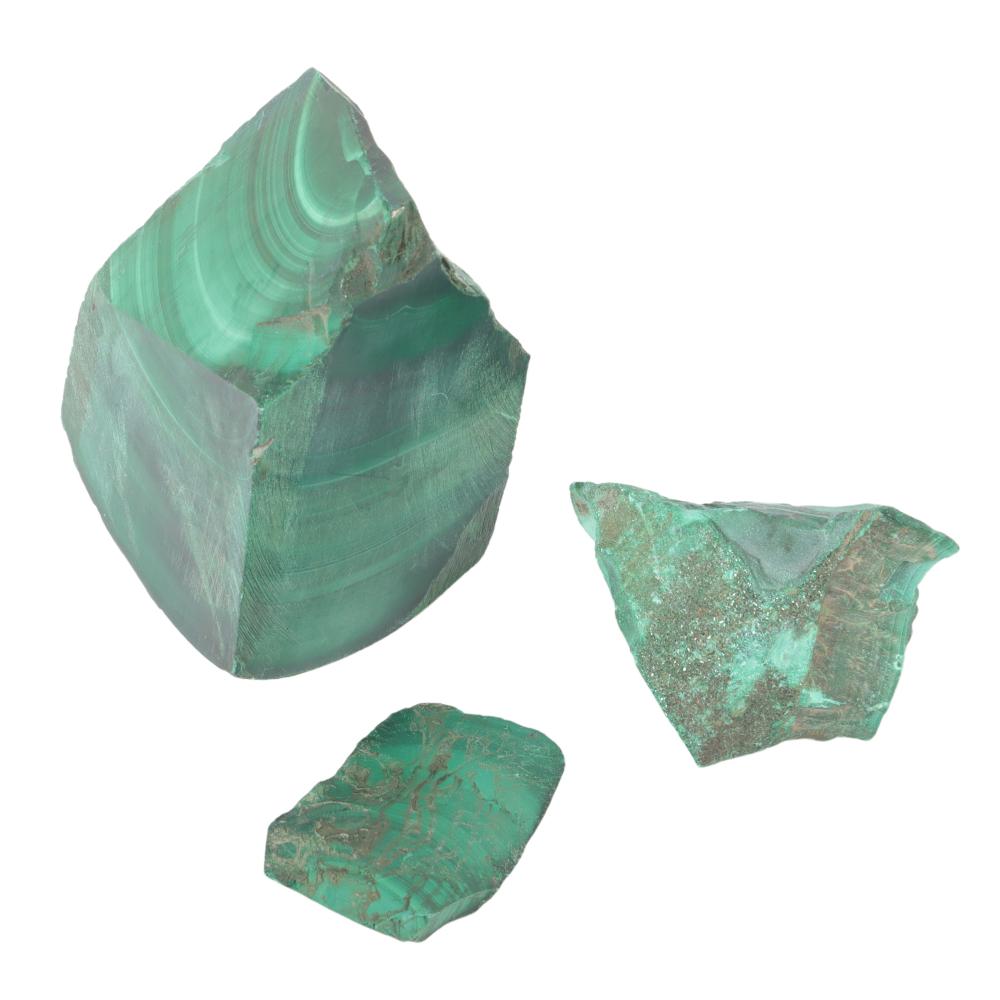 THREE CUT NATURAL MALACHITE ROCK