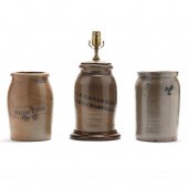 THREE CYLINDRICAL STONEWARE ST