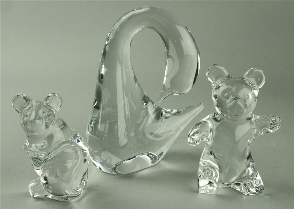 THREE DAUM GLASS ORNAMENTS