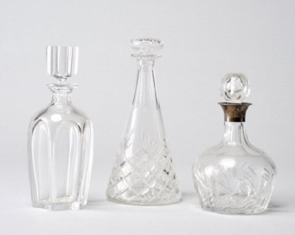 THREE DECANTERSThree crystal