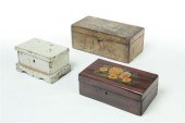 THREE DECORATED WOODEN BOXES.