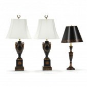 THREE DECORATIVE BLACK TOLE AN