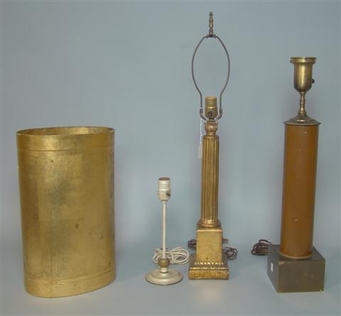 THREE DECORATIVE LAMPS AND A GILDED